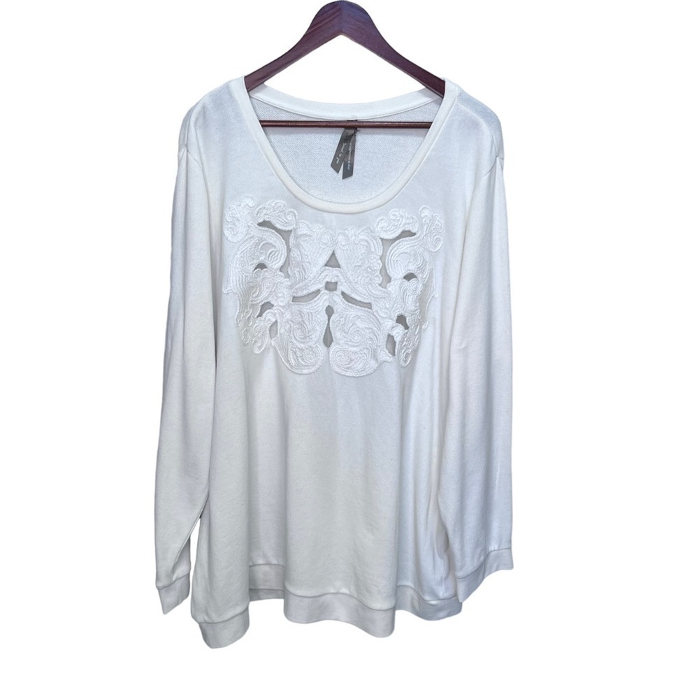 Pennington’s White Lightweight Embroidered Crewneck Sweater Size 3x